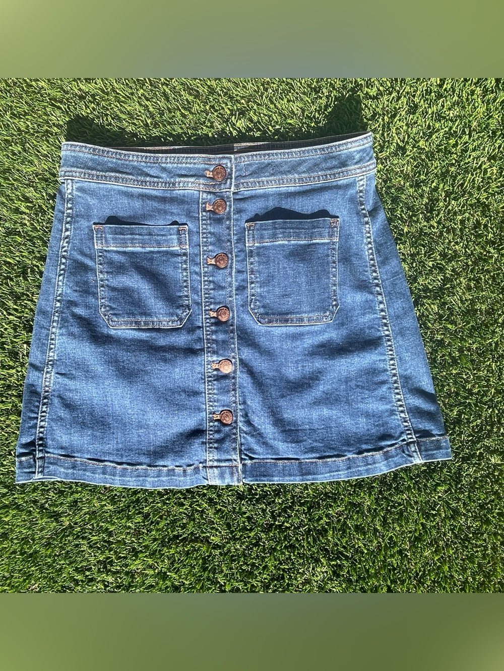 Madewell Blue Button-Front Denim Pocket mini skirt